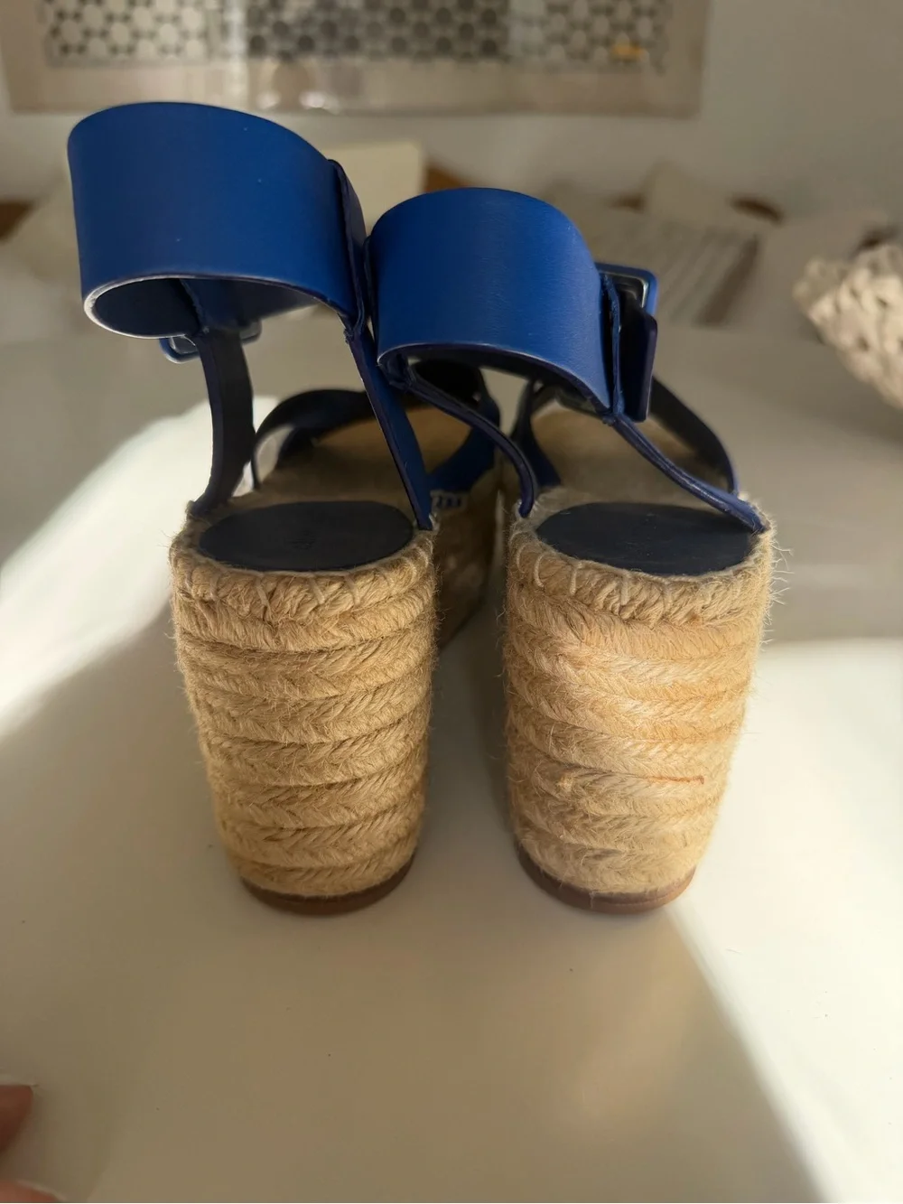Celine Blue Leather Platform Espadrille Sandals